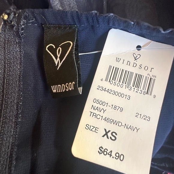 Windsor Navy Organza Puff Sleeve Babydoll Mini Dress XS Fairy Coquette Milkmaid - Picture 11 of 11